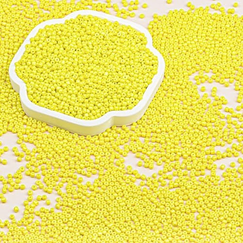 2mm Glass Seed Beads Bulk, Yellow 12/0 Tiny Round Seed Bead, Small Mini Pony Craft Beads for Bracelet Necklace Wrist Jewelry Making Beading Weaving DIY Crafts Supplies - color: Yellow