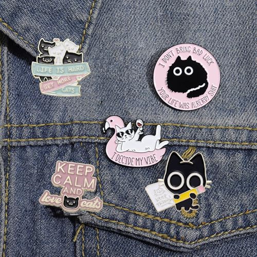 Cute Enamel Lapel Pins Set Cartoon Animal Plant Floral Fruits Foods Brooches Pin Badges for Clothing Bags Backpacks Jackets Hat DIY - color: Cat