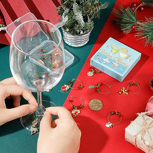 SUNNYCLUE 1 Box 12Sets Christmas Wine Charms Drink Markers Red Green Crystal Glass Bead Wine Glass Beading Rings Enamel Santa Claus Charm Drink Identifiers for Party Tasting Favor - style: 12 Sets Golden Tone Christmas Wine Charms & Upgraded Gift Box