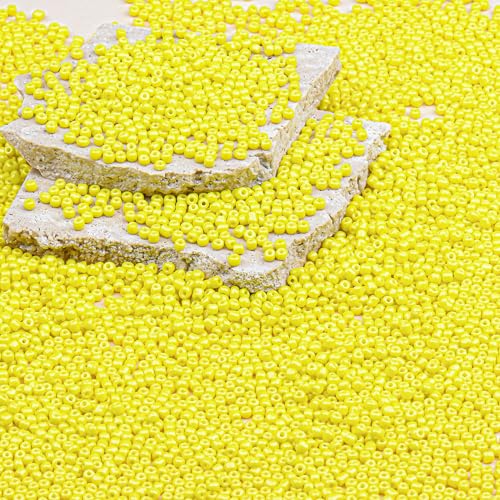 2mm Glass Seed Beads Bulk, Yellow 12/0 Tiny Round Seed Bead, Small Mini Pony Craft Beads for Bracelet Necklace Wrist Jewelry Making Beading Weaving DIY Crafts Supplies - color: Yellow