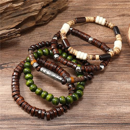 Wooden Beads Stretch Bracelet Multi-Layered Stretch Bracelet for Women Men Elastic Bracelet 5pcs - color: A-01