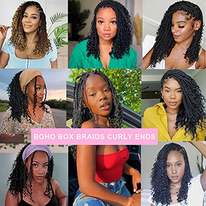 Unionbeauty 8PCS Boho Box Braids with Curly Ends Butterfly Bohemian Hippie Braids Crochet Hair 14Inch Goddess Box Braids Pre-looped Ombre Purple Synthetic Braiding Hair Extension for Black Woman 3/3# - color: 33#, size: 14 Inch (Pack of 8)