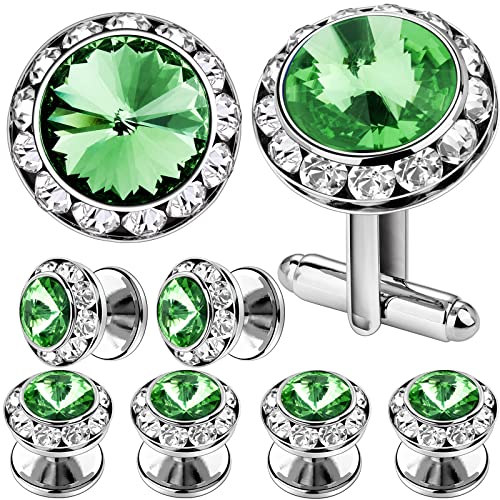 AMITER Crystal Cufflinks and Tuxedo Studs for Men, Cuff Links Suits for Shirt Formal Dress Business Wedding Anniversary - color: Green