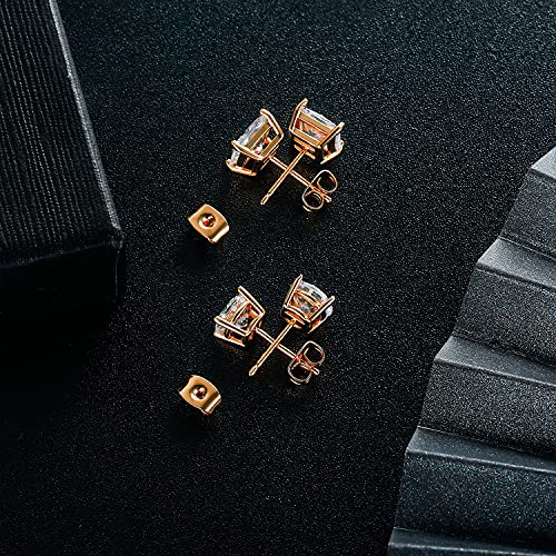 18K Gold Plated Round Princess Cut Clear Cubic Zirconia Stud Earring of 6 Pairs - color: Crose gold plated