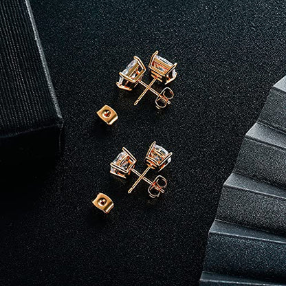 18K Gold Plated Round Princess Cut Clear Cubic Zirconia Stud Earring of 6 Pairs - color: Crose gold plated