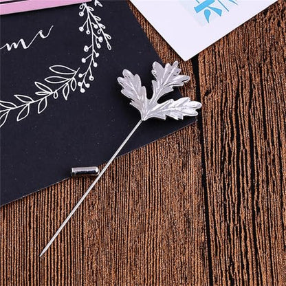 Dreuyet Simple Gold Silver Plated Long Brooch Pins with Cute Animal Antlers Leaves Plant Bees Rabbits Rose Flower Feather Brooch Jewelry for Women Men Elegant Suit Collar Lapel Pin - style: Leaf 3