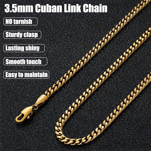 sovesi 3.5/5mm Cuban Link Chain Necklace for Men, Silver Tone/Black/14K Gold Plated Stainless Steel Necklace Chain, Mens Chain 16-28 Inch Jewelry Gift - size: 22 inches, style: Gold 3.5mm
