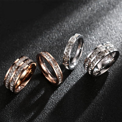 Dazzling Cubic Zirconia Band Ring for Women, Hypoallergenic Stainless Steel Titanium Women Finger Thumb Ring in Silver/Gold Tone, Wedding Eternity Band Infinity Love Ring for Her - color: silver