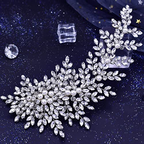 Crystal Wedding Hair Comb Bridal Hair Accessories Pearl and Rhinestone Bridal Side Combs for Women and Girls （Silver） - color: Silver
