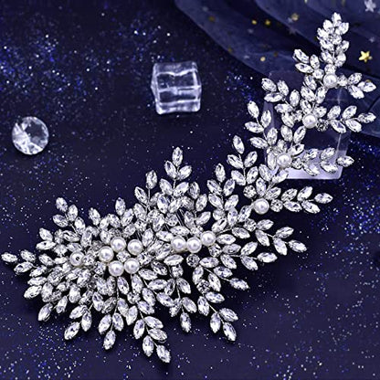 Crystal Wedding Hair Comb Bridal Hair Accessories Pearl and Rhinestone Bridal Side Combs for Women and Girls （Silver） - color: Silver