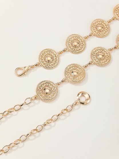 Women Western Concho Chain Belt - Fashion Gold Metal Waist Cowgirl Belt for Dresses Jeans - color: Silver-sun-flower