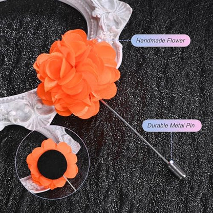 M METERXITY Flower Lapel Pins for Men, Boutonnieres Pin Camellia Flower Groom Boutonnieres for Wedding/Graduation - color: Orange Red