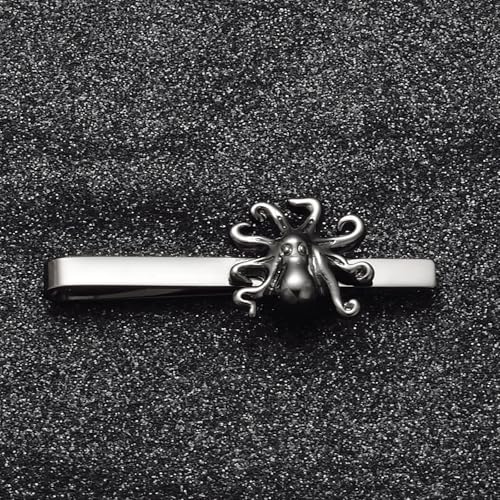 Silver Tie Clip for Mens Stainless Steel Novelty Feather Bat Bee Tie Bar Suitable For Necktie Bar Clip - style: Black Octopus Tie Clip