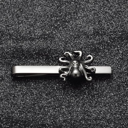 Silver Tie Clip for Mens Stainless Steel Novelty Feather Bat Bee Tie Bar Suitable For Necktie Bar Clip - style: Black Octopus Tie Clip