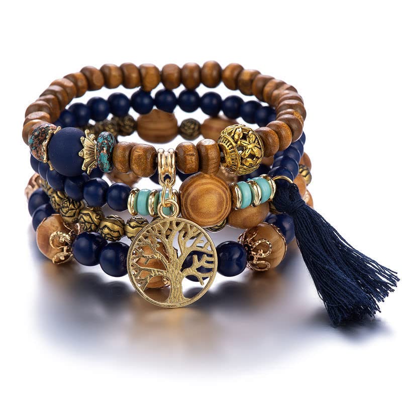 4 Sets Bohemian Stackable Bead Bracelets, Stretch Bangle Charm Jewelry 2 - color: LCS Multicolour 24257
