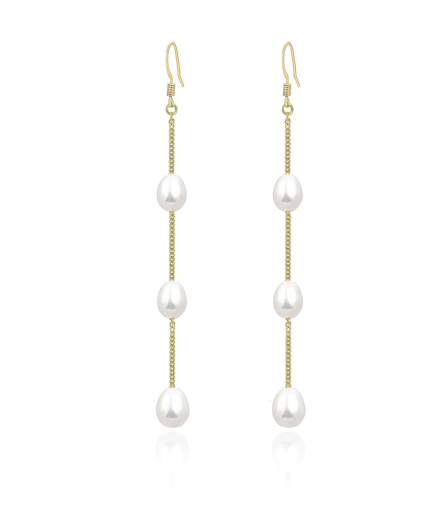 Long Pearl Earrings for Women 925 sterling silver Pearl Dangle Earrings Hypoallergenic Elegant Wedding Pearl Tassel Earrings for Bridal Christmas Gift - color: Gold Pearl Dangle