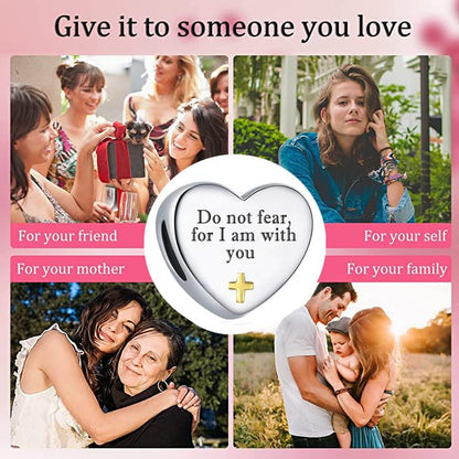 Cross Heart Charm for Pandora Bracelets Christian Bible Verse Charms Prayer Faith Religious Gifts for Women - style: God is within her,she will not fall Psalm 46:5