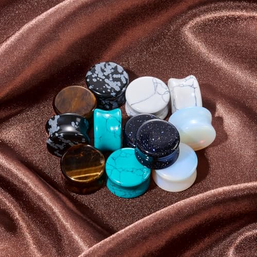 Qmcandy 6 Pairs/16 Pairs Natural Stone Ear Plugs Saddle Plugs Ear Gauges Expander Piercing Gauge 8G to 13/16 inch - color: 12pcs 2g(6mm)