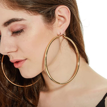 BETHYNAS 110 120mm Gold Large Basketball Hoop Earrings for Women Big Thin Hoop Fashion Round Circle Huggie Minimalist Earrings - color: 110mm