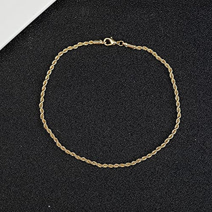kelistom 18K Gold/White Gold Plated Rope Chain Anklet, 3mm Stainless Steel Ankle Bracelets for Women and Men, 9 10 11 inches - color: 18K GOLD