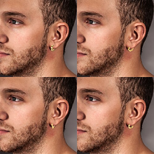 Aroncent 2-8Pcs Womens Mens Huggie Hoop Triangle Earrings Viking Runes Stainless Steel Ear Stud Novelty Black/Gold/Silver - color: A-Gold