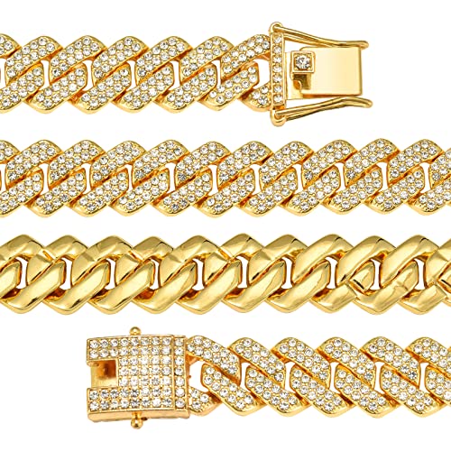 Mens Cuban Link Chain Miami Cuban Necklace 18K Gold Silver Chain For Men Women 14mm Iced Out Hip Hop Jewelry - color: 14K Yellow Gold, size: 24 inches