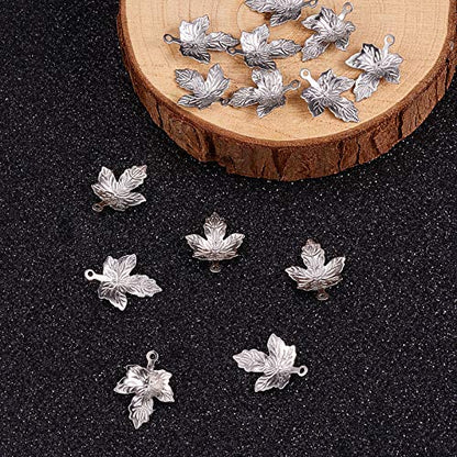 LiQunSweet 100 Pcs 316 Stainless Steel Maple Leaf Charms Small Metal Pendants with Loop for Jewellery Necklace Bracelet Earrings Making DIY Craftings - 15.5x11mm - color: Maple Charms_15.5mm
