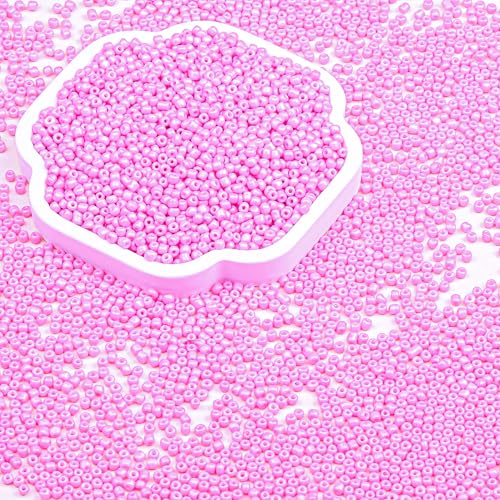 Legefo 4mm Glass Seed Beads Bulk, Pink 6/0 Small Mini Pony Seed Beads, Tiny Round Craft Bead for Bracelet Necklace Wrist Jewelry Making Beading Weaving DIY Crafts Supplies, 1000pcs - color: Pink