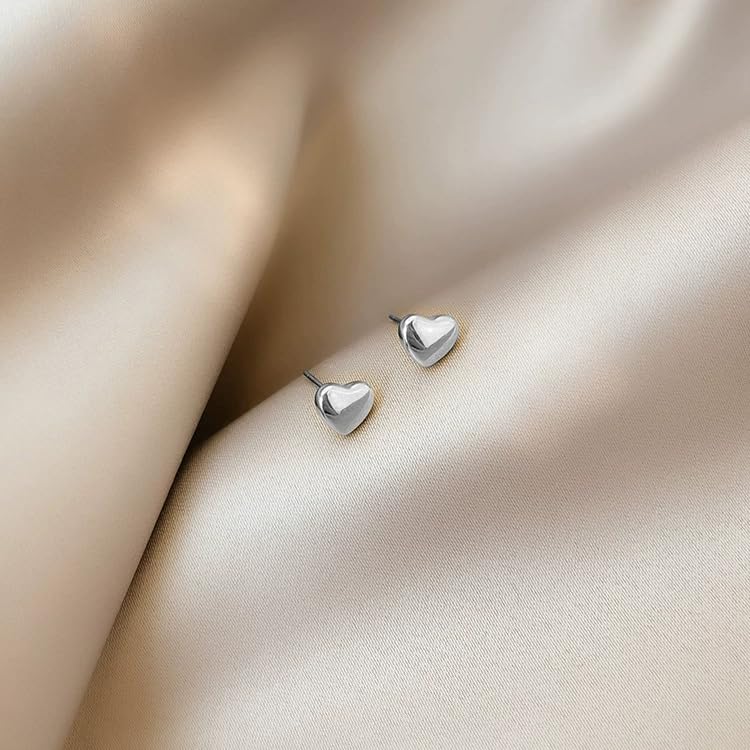 Gold Plated stainless steel Heart Earrings Chunky Statement Studs for Women Sweet Love Studs Earrings Friendship Teardrop Dangle - color: SILVER