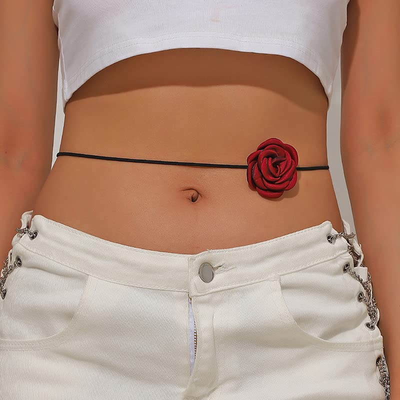 Rose Black Velvet Floral Choker Necklace - Camellia Daisy Rosette - Spring Summer Flower Jewelry - color: Red