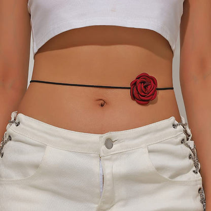 Rose Black Velvet Floral Choker Necklace - Camellia Daisy Rosette - Spring Summer Flower Jewelry - color: Red