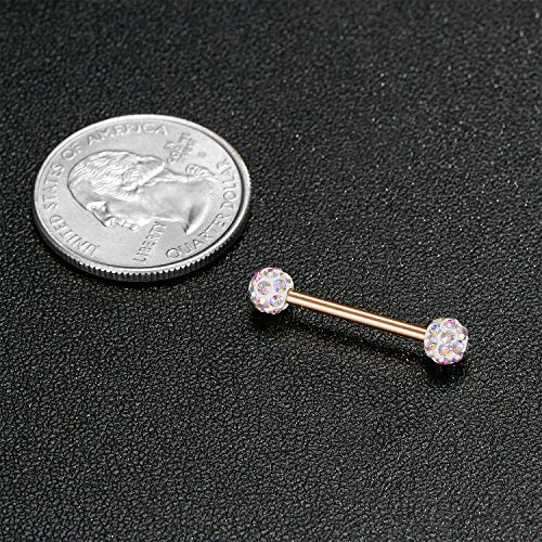 VCMART 12mm-18mm 14G Tongue Rings Nipple Straight Barbells Surgical Steel Body Piercing Jewelry - style: Style E3 -12pcs, rose gold