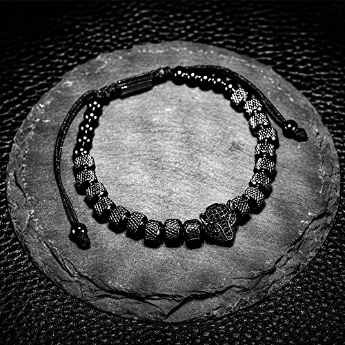 3pcs/set Classical Handmade Braiding Bracelet Hip Hop Men Pave CZ Leopard Head Roman Numeral Bracelet Stainless Steel Jewelry - color: 1pcs Black