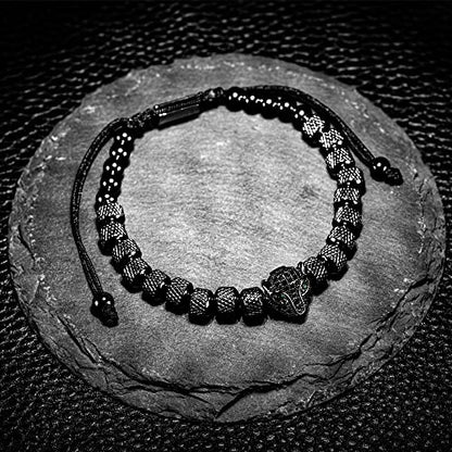 3pcs/set Classical Handmade Braiding Bracelet Hip Hop Men Pave CZ Leopard Head Roman Numeral Bracelet Stainless Steel Jewelry - color: 1pcs Black