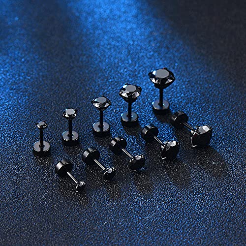 Stud Earrings Set 316L Stainless Steel Hypoallergenic Earrings for Women Men Earrings 3-7mm Cubic Zirconia Earrings Tragus Cartilage Helix Lobel Ear Studs 20G,Pack of 5 Pairs - color: C02:5Pairs(BLACK)