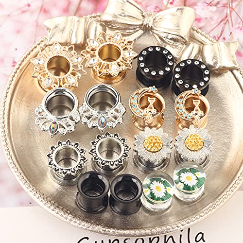 Suotarn 8 Pairs Ear Gauges For Women Black Internally Flare Earrings Plugs Gauges For Ear Stainless Steel Plug Tunnel Piercing Stretcher Kit 00g 0g-5/8'' inch - color: 10mm=00g