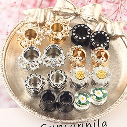 Suotarn 8 Pairs Ear Gauges For Women Black Internally Flare Earrings Plugs Gauges For Ear Stainless Steel Plug Tunnel Piercing Stretcher Kit 00g 0g-5/8'' inch - color: 10mm=00g