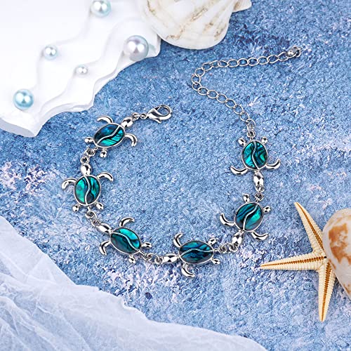 Beach Anklet Bracelet for Women Silver Plated Adjustable Abalone Shell Sea Turtle Dolphin Starfish Sand Dollar Ocean Ankle Bracelet for Women Summer Beach Jewelry - color: Sea Turtle