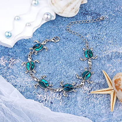 Beach Anklet Bracelet for Women Silver Plated Adjustable Abalone Shell Sea Turtle Dolphin Starfish Sand Dollar Ocean Ankle Bracelet for Women Summer Beach Jewelry - color: Sea Turtle