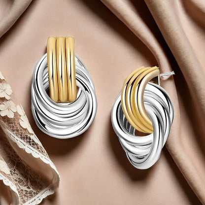 Chunky Gold-Plated Earrings for Women, Geometric Knot Link Circle Dangle Earrings, Trendy Drop Stud Earrings, Fashion Jewelry for Women