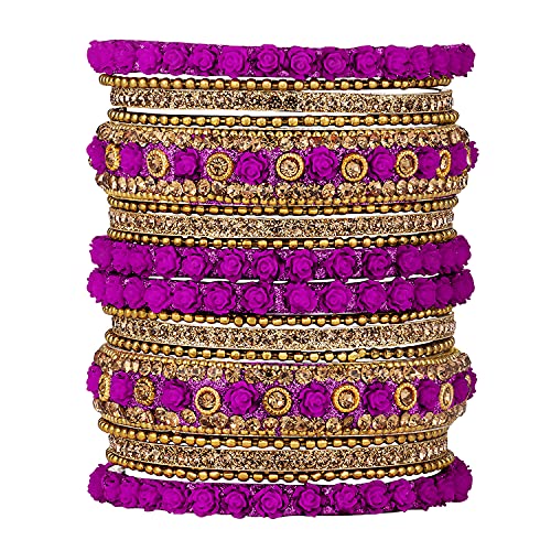 Aheli Ethnic Metal Bangles Chudha Set Stone Studded Bangle Set Indian Wedding Wear Fashion Jewelry Gift for Women Blue - color: Rani Pink