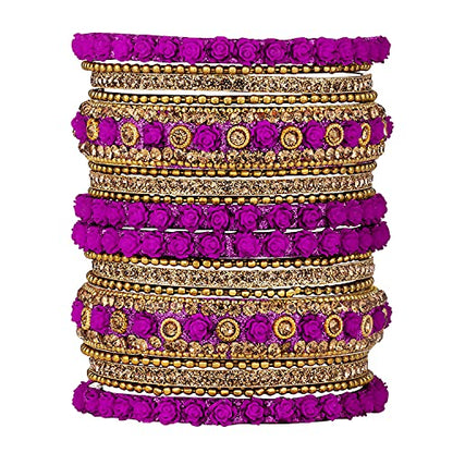 Aheli Ethnic Metal Bangles Chudha Set Stone Studded Bangle Set Indian Wedding Wear Fashion Jewelry Gift for Women Blue - color: Rani Pink