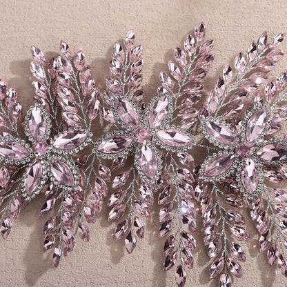 Teyglen Large Full Rhinestone Headband Flower Crystal Bride Wedding Headband Hair Vine Bridal Rhinestone Headpiece Wedding Hair Accessories for Women Party Prom (Pink) - color: Pink
