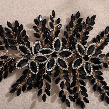 Teyglen Large Full Rhinestone Headband Flower Crystal Bride Wedding Headband Hair Vine Bridal Rhinestone Headpiece Wedding Hair Accessories for Women Party Prom (Black) - color: Black