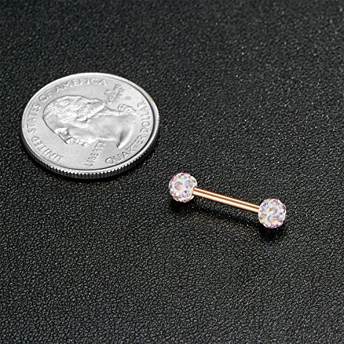VCMART 12mm-18mm 14G Tongue Rings Nipple Straight Barbells Surgical Steel Body Piercing Jewelry - style: Style E3 -12pcs, rose gold