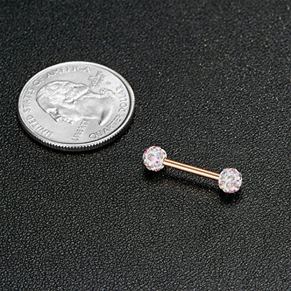 VCMART 12mm-18mm 14G Tongue Rings Nipple Straight Barbells Surgical Steel Body Piercing Jewelry - style: Style B -14pcs