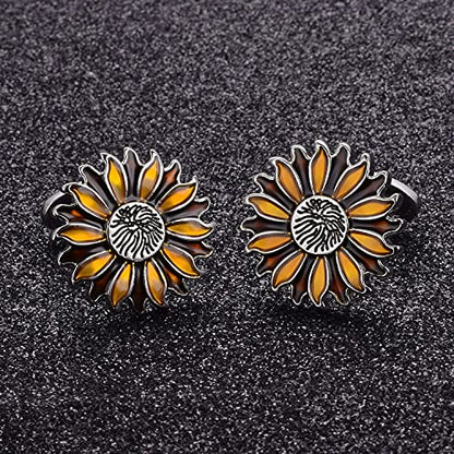 Yoursfs Novelty Sunflower/Love Knot/Architect Cufflinks for Men Funny Stainless Steel Cufflinks Personalized Cuff links Wedding Gift Fashion Jewelry - style: Colorful Sunflower Cufflinks