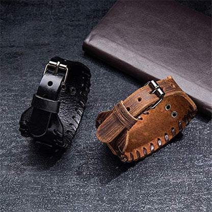 GelConnie Viking Bracelet Punk Leather Cuff Bracelet Gothic Leather Wristband Bracelet with Nordic Amulet Scandinavian Talisman Celtic Pagan Jewelry - color: Black Eye