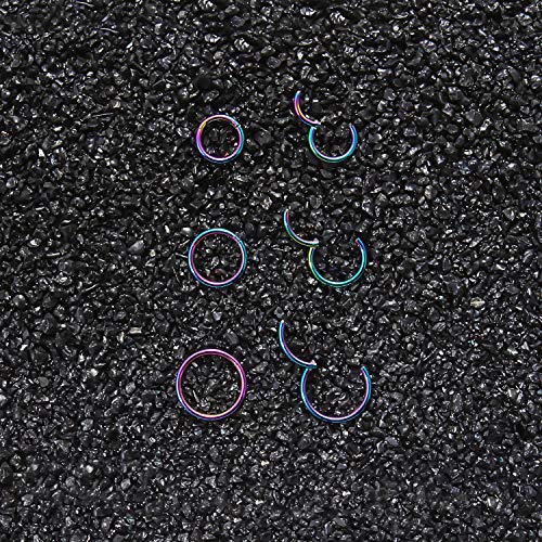 SCERRING 18G Stainless Steel Hinged Clicker Segment Septum Nose Lip Ring Hoop Cartilage Tragus Sleeper Earrings Body Piercing Jewelry 6mm 8mm 10mm 6PCS - color: 3 Pairs - Rainbow