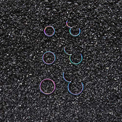 SCERRING 18G Stainless Steel Hinged Clicker Segment Septum Nose Lip Ring Hoop Cartilage Tragus Sleeper Earrings Body Piercing Jewelry 6mm 8mm 10mm 6PCS - color: 3 Pairs - Rainbow